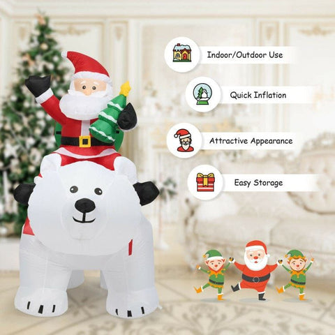Costway Holiday Ornaments 6.5 Feet Christmas Inflatable Santa Riding Polar Bear with Shaking Head LED Lights by Costway 781880293804 91864327 6.5 Ft Christmas Inflatable Santa Riding Polar Bear Shaking Head LED Lights Costway