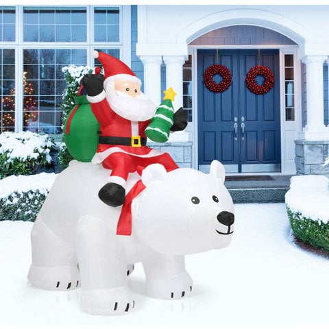 Costway Holiday Ornaments 6.5 Feet Christmas Inflatable Santa Riding Polar Bear with Shaking Head LED Lights by Costway 781880293804 91864327 7 Feet Inflatable Christmas Tree Santa Decor with LED Lights Costway