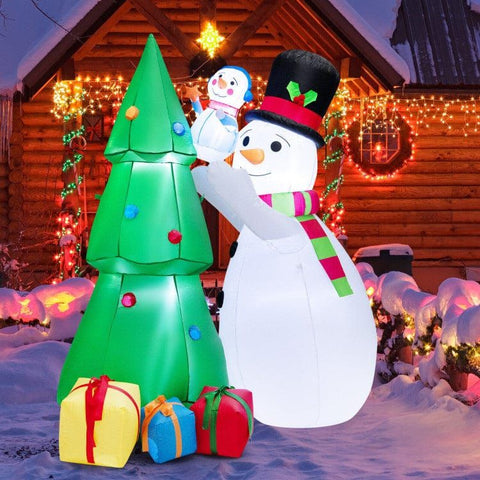 Costway Holiday Ornaments 6 Feet Tall Inflatable Christmas Snowman and Tree Decoration Set with LED Lights by Costway 14026587 6 Feet Inflatable Christmas Snowman Decoration LED Air Blower Costway