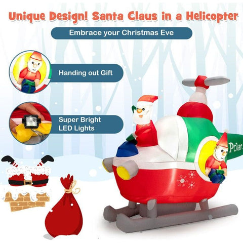 Costway Holiday Ornaments 6 Feet Wide Inflatable Santa Claus Flying a Helicopter with Air Blower by Costway 02958637