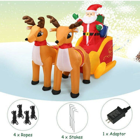 Costway Holiday Ornaments 7.5 Feet Waterproof Outdoor Inflatable Santa with Double Deer and Sled by Costway 39456021 7.5 Feet Waterproof Outdoor Inflatable Santa Double Deer Sled Costway