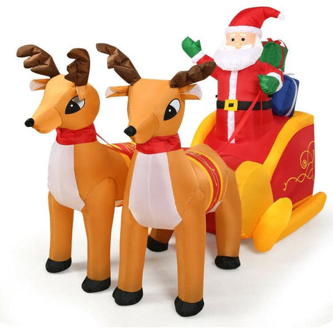 Costway Holiday Ornaments 7.5 Feet Waterproof Outdoor Inflatable Santa with Double Deer and Sled by Costway 6 Ft Christmas Inflatable Builtin LED Lights Waterproof Blower Costway
