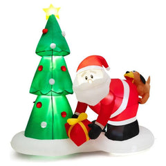 Costway Holiday Ornaments 7 Feet Blowup Christmas Tree with Santa Claus Chased by Dog by Costway 60532849