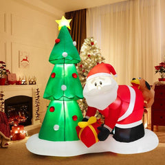 7 Feet Blowup Christmas Tree with Santa Claus Chased by Dog by Costway