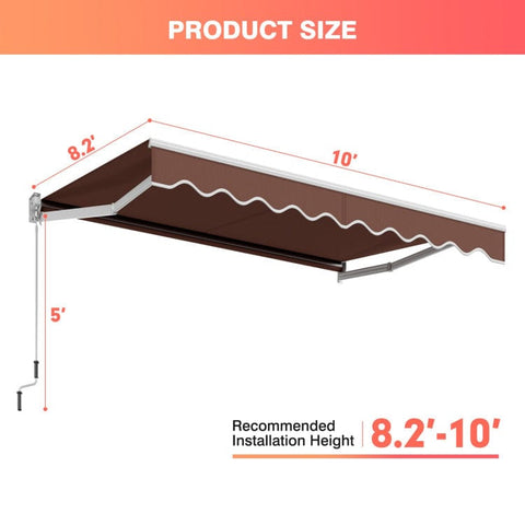 Costway Home & Garden 10 x 8.2 Feet Retractable Awning with Easy Opening Manual Crank Handle by Costway 781880276654 91638542 10 x 8.2 Feet Retractable Awning with Easy Opening Manual Crank Handle