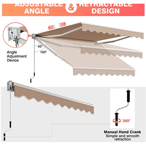 Costway Home & Garden 10 x 8.2 Feet Retractable Awning with Easy Opening Manual Crank Handle by Costway 781880276654 91638542 10 x 8.2 Feet Retractable Awning with Easy Opening Manual Crank Handle