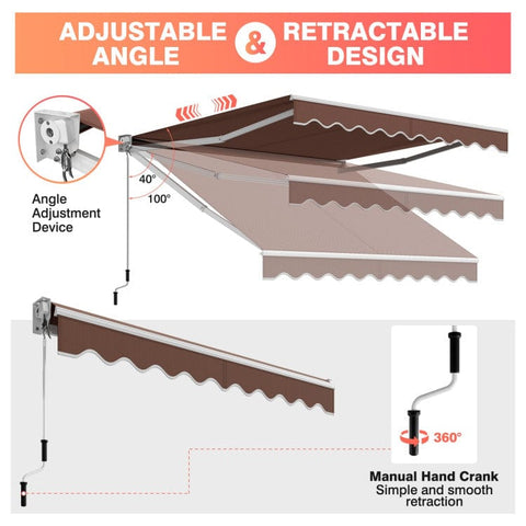 Costway Home & Garden 10 x 8.2 Feet Retractable Awning with Easy Opening Manual Crank Handle by Costway 781880276654 91638542 10 x 8.2 Feet Retractable Awning with Easy Opening Manual Crank Handle