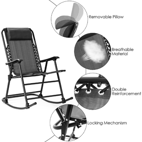 Costway indoor furniture Outdoor Patio Headrest Folding Zero Gravity Rocking Chair by Costway