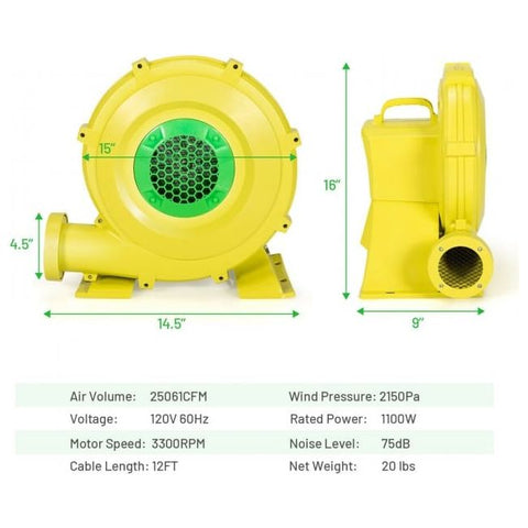 Costway Inflatable Bouncer Accessories 1100W Air Blower Inflatable Blower for Inflatable Bounce House by Costway 19728046 1100W Air Blower Inflatable Blower for Inflatable Bounce House Costway SKU# 19728046