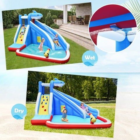 Costway Inflatable Bouncers 4-in-1 Inflatable Water Slide Park with Long Slide and 735W Blower by Costway 781880234180 01642387 4-in-1 Inflatable Water Slide Park Long Slide 735W Blower Costway