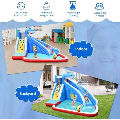 Costway Inflatable Bouncers 4-in-1 Inflatable Water Slide Park with Long Slide and 735W Blower by Costway 781880234180 01642387 4-in-1 Inflatable Water Slide Park Long Slide 735W Blower Costway