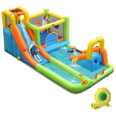 Costway Inflatable Bouncers 7 In 1 Jumping Bouncer Castle with 735W Blower for Backyard by Costway Inflatable Water Slide Kids Bounce House Water Pool Blower Costway