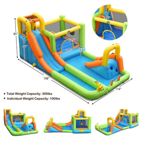 Costway Inflatable Bouncers 7 In 1 Jumping Bouncer Castle with 735W Blower for Backyard by Costway Inflatable Water Slide Kids Bounce House Water Pool Blower Costway