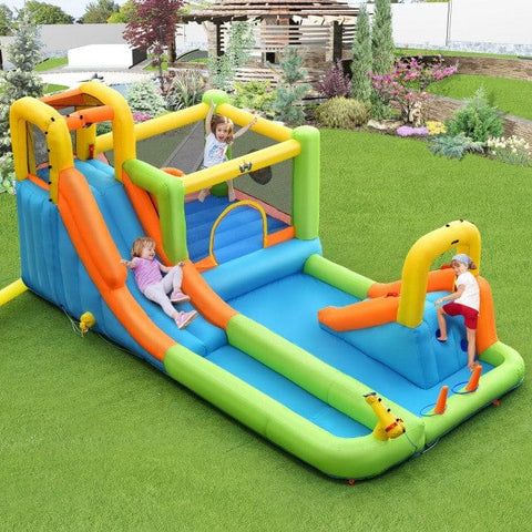 Costway Inflatable Bouncers 7 In 1 Jumping Bouncer Castle with 735W Blower for Backyard by Costway Inflatable Water Slide Kids Bounce House Water Pool Blower Costway