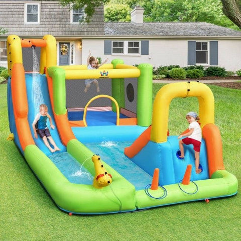 Costway Inflatable Bouncers 7 In 1 Jumping Bouncer Castle with 735W Blower for Backyard by Costway Inflatable Water Slide Kids Bounce House Water Pool Blower Costway