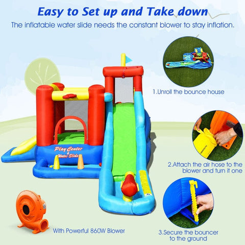 Costway Inflatable Bouncers 9-in-1 Inflatable Kids Water Slide Bounce House with 860W Blower by Costway 781880275046 36841957 9-in-1 Inflatable Kids Water Slide Bounce House w/ 860W Blower Costway