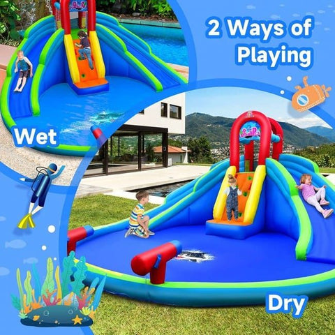 Costway Inflatable Bouncers Inflatable Water Park Waterslide for Kids Backyard with 780W Air Blower by Costway 781880256311 27184653 Inflatable Water Park Waterslide for Kids Backyard w/ 780W Air Blower 