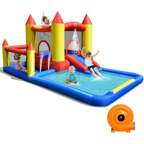 Costway Inflatable Bouncers Inflatable Water Slide Castle Kids Bounce House with 480W Blower by Costway 781880227229 39726015 Inflatable Water Slide Castle Kids Bounce House w/ 480W Blower Costway