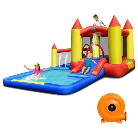 Costway Inflatable Bouncers Inflatable Water Slide Castle Kids Bounce House with 480W Blower by Costway 781880227229 39726015 Inflatable Water Slide Castle Kids Bounce House w/ 480W Blower Costway