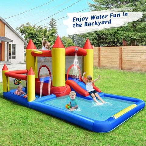 Costway Inflatable Bouncers Inflatable Water Slide Castle Kids Bounce House with 480W Blower by Costway 781880227229 39726015 Inflatable Water Slide Castle Kids Bounce House w/ 480W Blower Costway