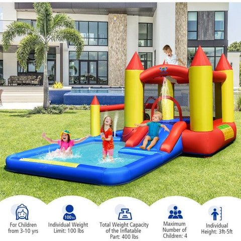 Costway Inflatable Bouncers Inflatable Water Slide Castle Kids Bounce House with 480W Blower by Costway 781880227229 39726015 Inflatable Water Slide Castle Kids Bounce House w/ 480W Blower Costway