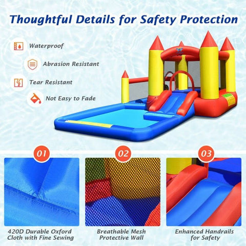 Costway Inflatable Bouncers Inflatable Water Slide Castle Kids Bounce House with 480W Blower by Costway 781880227229 39726015 Inflatable Water Slide Castle Kids Bounce House w/ 480W Blower Costway