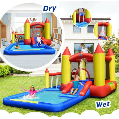 Costway Inflatable Bouncers Inflatable Water Slide Castle Kids Bounce House with 480W Blower by Costway 781880227229 39726015 Inflatable Water Slide Castle Kids Bounce House w/ 480W Blower Costway