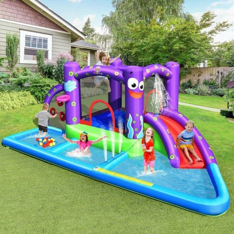 Costway Inflatable Bouncers Inflatable Water Slide Park with Splash Pool and 750W Blower by Costway 781880250654 65173802 Inflatable Water Slide Park with Splash Pool and 750W Blower Costway