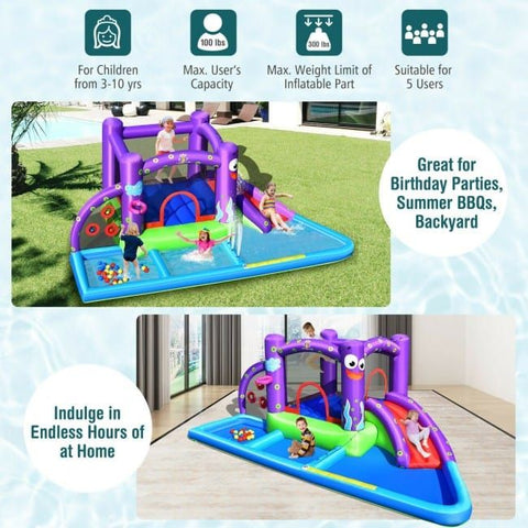 Costway Inflatable Bouncers Inflatable Water Slide Park with Splash Pool and 750W Blower by Costway 781880250654 65173802 Inflatable Water Slide Park with Splash Pool and 750W Blower Costway