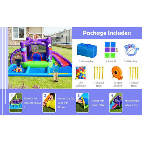 Costway Inflatable Bouncers Inflatable Water Slide Park with Splash Pool and 750W Blower by Costway 781880250654 65173802 Inflatable Water Slide Park with Splash Pool and 750W Blower Costway