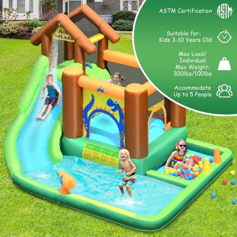 Costway Inflatable Bouncers Inflatable Waterslide Bounce House Climbing Wall Ball Pit with Blower by Costway 781880262640 93157640 Inflatable Waterslide Bounce House Climbing Wall Ball Pit with Blower