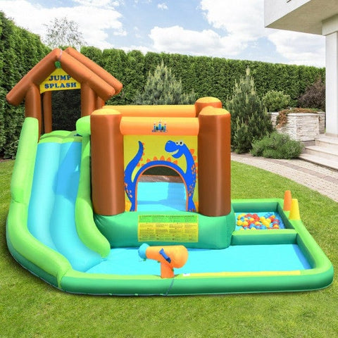 Costway Inflatable Bouncers Inflatable Waterslide Bounce House Climbing Wall Ball Pit with Blower by Costway 781880262640 93157640 Inflatable Waterslide Bounce House Climbing Wall Ball Pit with Blower