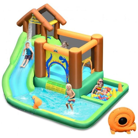 Costway Inflatable Bouncers Inflatable Waterslide Bounce House Climbing Wall Ball Pit with Blower by Costway 781880262640 93157640 Inflatable Waterslide Bounce House Climbing Wall Ball Pit with Blower