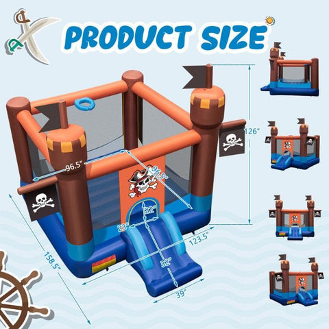 Costway Inflatable Bouncers Pirate-Themed Inflatable Bounce Castle with Large Jumping Area and 735W Blower by Costway 781880255376 34051698 Pirate-Themed Inflatable Bounce Castle Large Jumping Area 735W Blower 