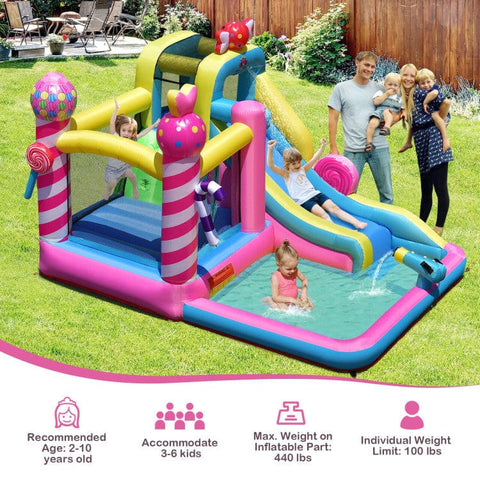 Costway Inflatable Bouncers Sweet Candy Inflatable Bounce House with Water Slide and 480W Blower by Costway 781880227236 06435982 Sweet Candy Inflatable Bounce House with Water Slide and 480W Blower