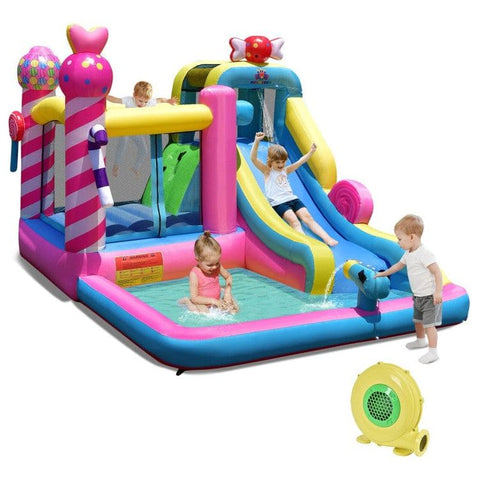 Costway Inflatable Bouncers Sweet Candy Inflatable Bounce House with Water Slide and 480W Blower by Costway 781880227236 06435982 Sweet Candy Inflatable Bounce House with Water Slide and 480W Blower