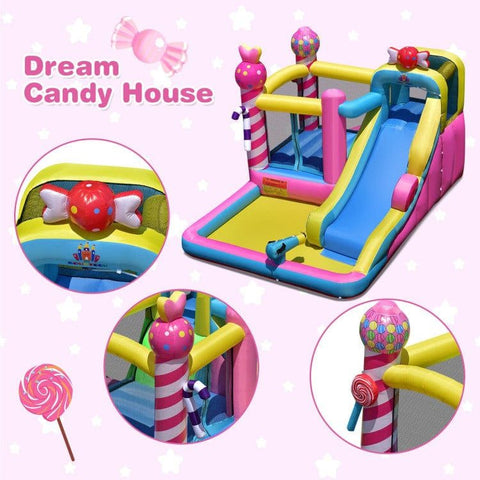 Costway Inflatable Bouncers Sweet Candy Inflatable Bounce House with Water Slide and 480W Blower by Costway 781880227236 06435982 Sweet Candy Inflatable Bounce House with Water Slide and 480W Blower