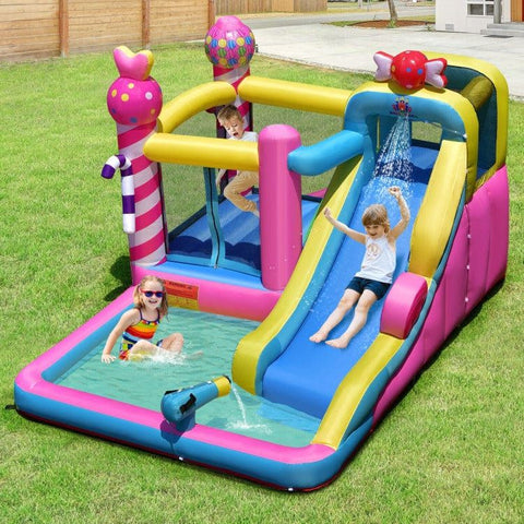 Costway Inflatable Bouncers Sweet Candy Inflatable Bounce House with Water Slide and 480W Blower by Costway 781880227236 06435982 Sweet Candy Inflatable Bounce House with Water Slide and 480W Blower