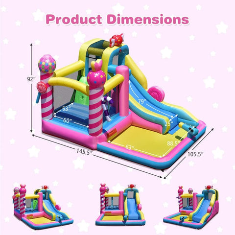 Costway Inflatable Bouncers Sweet Candy Inflatable Bounce House with Water Slide and 480W Blower by Costway 781880227236 06435982 Sweet Candy Inflatable Bounce House with Water Slide and 480W Blower