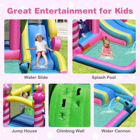 Costway Inflatable Bouncers Sweet Candy Inflatable Bounce House with Water Slide and 480W Blower by Costway 781880227236 06435982 Sweet Candy Inflatable Bounce House with Water Slide and 480W Blower