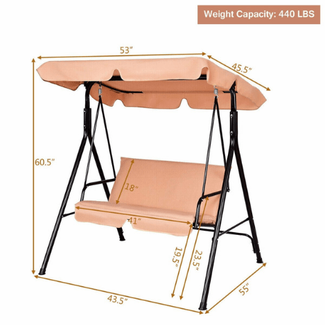 Costway Outdoor 2 Person Weather Resistant Canopy Swing for Porch Garden Backyard Lawn by Costway 2 Person Weather Resistant Swing Porch Garden Backyard Lawn by Costway