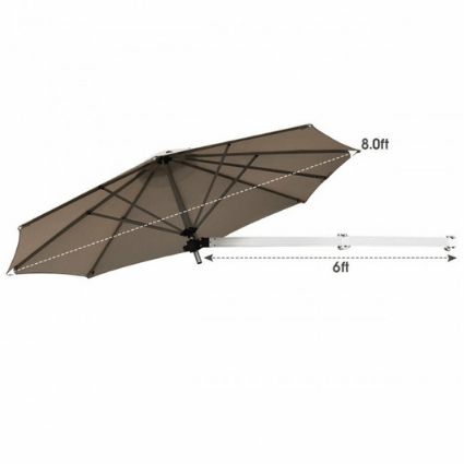 Costway Outdoor 8' Wall-Mounted Telescopic Folding Tilt Aluminum Sun Shade Umbrella by Costway 8' Wall-Mounted Telescopic Folding Tilt  Sun Shade Umbrella by Costway