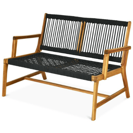 Costway Outdoor Benches Black 2-Person Acacia Wood Yard Bench for Balcony and Patio by Costway 781880283188 34176208