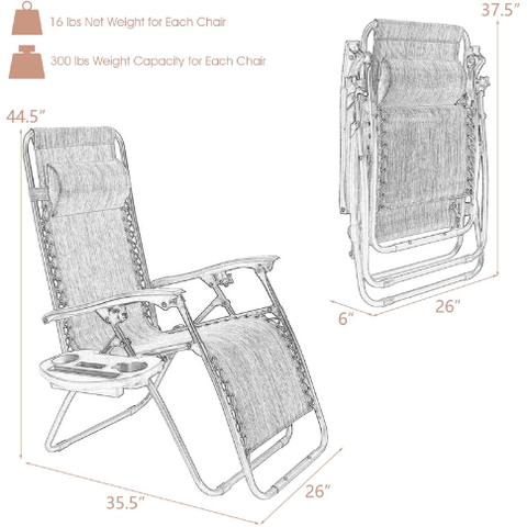 Costway Outdoor Furniture 2 Pcs Folding Lounge Chair with Zero Gravity by Costway 2 Pcs Folding Lounge Chair with Zero Gravity by Costway SKU# 87142509