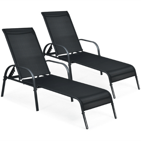 Costway Outdoor Furniture 2 Pcs Outdoor Patio Lounge Chair Chaise Fabric with Adjustable Reclining Armrest by Costway