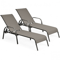 2 Pcs Outdoor Patio Lounge Chair Chaise Fabric with Adjustable Reclining Armrest by Costway