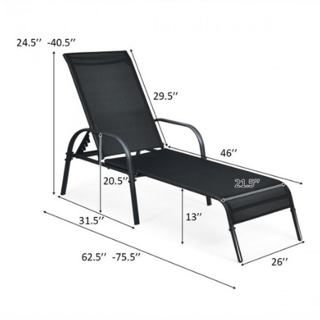 Costway Outdoor Furniture 2 Pcs Outdoor Patio Lounge Chair Chaise Fabric with Adjustable Reclining Armrest by Costway