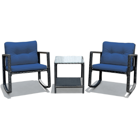 Costway Outdoor Furniture 3 Pcs Cushioned Patio Rattan Set with Rocking Chair and Table by Costway 781880217220 63109458 3 Pcs Cushioned Patio Rattan Set with Rocking Chair and Table  Costway