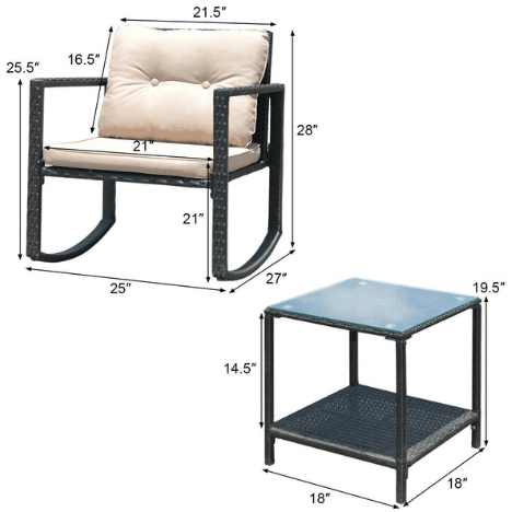 Costway Outdoor Furniture 3 Pcs Cushioned Patio Rattan Set with Rocking Chair and Table by Costway 781880217220 63109458 3 Pcs Cushioned Patio Rattan Set with Rocking Chair and Table  Costway