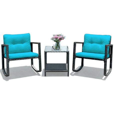 Costway Outdoor Furniture 3 Pcs Cushioned Patio Rattan Set with Rocking Chair and Table by Costway 781880217220 63109458 3 Pcs Cushioned Patio Rattan Set with Rocking Chair and Table  Costway